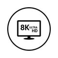 8k, hdtv, monitor, ultra hd tv icon. Black vector graphics