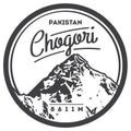 K2 in Karakoram, Pakistan outdoor adventure badge. Chogory mountain illustration.