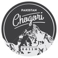 K2 in Karakoram, Pakistan outdoor adventure badge. Chogory mountain illustration.