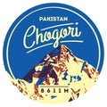 K2 in Karakoram, Pakistan outdoor adventure badge. Chogory mountain illustration.