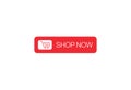 Shop now button. Red Shop now button with shopping cart icon Royalty Free Stock Photo