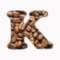 K, letter of the alphabet - coffee beans background