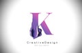 K Letter Design Brush Paint Stroke. Purple k Letter Logo Icon with Violet Paintbrush