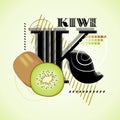 The K letter and Kiwi on a bright abstract background
