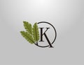 K Letter Logo Circle Nature Leaf, vector logo design concept botanical floral leaf with initial letter logo icon for nature Royalty Free Stock Photo