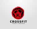 K Letter Logo With Retro Kettlebell in Circle Grunge Element. Retro Crossfit logo design template