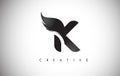 K Letter Wings Logo Design with Black Bird Fly Wing Icon.