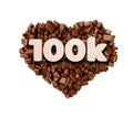 100k Likes 3d Text on Chocolate Chunks Pieces Love 3d illustration