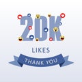 20K Likes Thank you number with emoji and heart- social media gratitude ecard Royalty Free Stock Photo