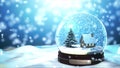 4K Loop able Christmas Snow globe Snowflake with Snowfall on Blue Background