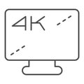 4k monitor screen thin line icon. Ultra high quality device display symbol, outline style pictogram on white background Royalty Free Stock Photo