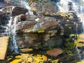 4k Amazing Rocky Mountain glacier stream waterfall in the summer with flowers Royalty Free Stock Photo