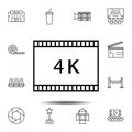 4k movie, tape, frame icon. Simple thin line, outline vector element of Cinema icons set for UI and UX, website or mobile Royalty Free Stock Photo