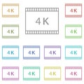 4k movie, tape, frame multi color icon. Simple thin line, outline vector of cinema icons for ui and ux, website or mobile Royalty Free Stock Photo