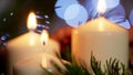 4K Nice CloseUp of Lighted Candles with Christmas Ornament in Slow Motion Royalty Free Stock Photo