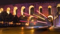 4K Night Timelapse: Popular Valenta Aqueduct in Instanbul.