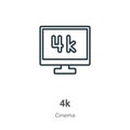 4k outline vector icon. Thin line black 4k icon, flat vector simple element illustration from editable cinema concept isolated on Royalty Free Stock Photo