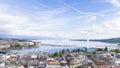 4k Panoramic view of city of Geneva, the Leman Lake a