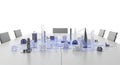 4K Photorealistic Render High angle view of geometric models on white table symbolizing complex stra Royalty Free Stock Photo