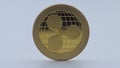 4K Physical metal golden Ripplecoin currency on white background. XRP coin-Dan