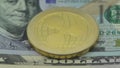 4K Physical metal golden Ripplecoin currency over 100 amerian dollar bill