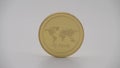 4K Physical metal golden Ripplecoin currency on white background. XRP coin