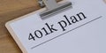 401K PLANNING text written on a paper with wooden background. Royalty Free Stock Photo