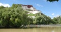 4k Potala in Lhasa,Tibet.lake with willow in lasa park.