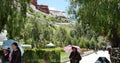 4k Potala in Lhasa,Tibet.tibetan people playing in potala park.