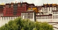 4k Potala reflection on lake in Lhasa park,Tibet.lake with willow.