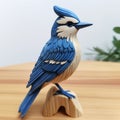 4k Printed Blue Jay Figurine In Dark Azure And Beige Style