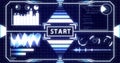 Futuristic Start Screen HUD on Grid background with Digital objects Ver.1 Full View