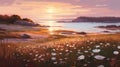 Romantic Sunset Scene With White Flowers In Scarlett Hooft Graafland Style