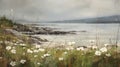 Rainy Field Of White Flowers In Scarlett Hooft Graafland Style