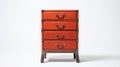 Red Chest With Four Drawers In The Style Of Mahiro Maeda