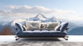 Hyper-realistic White Couch Against Snowy Mountains