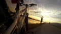 4k resolution: little bicycler enjoying the sunset during rest pause