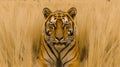 A 4K resolution photograph of a tiger camouflaged in tall grass Royalty Free Stock Photo