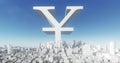 4k RMB symbol & abstract urban,3D Virtual Geometric City Buildings,web tech.