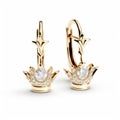 Royal Crown Earrings With White Diamond In Gold Plating