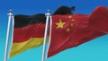 4k Seamless Germany and China Flags with blue sky background,GER DE CHN CN.