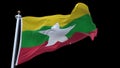 4k Seamless Myanmar flag waving in wind,alpha channel included.