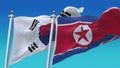 4k Seamless North Korea & Republic of Korea Flag sky background,PRK KP KOR KR.