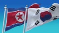 4k Seamless North Korea & Republic of Korea Flag sky background,PRK KP KOR KR.