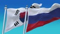 4k Seamless Republic of Korea & Russia Flags with sky background,KOR KR RUS RU.