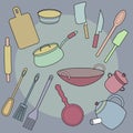 Kitchen Utensils Set in Muted Pastel Colors
