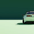 4K Square rear or back view agle a white metalic supercar with green pastel color background isolated, JDM japan car or Japanese D