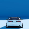 4K Square rear view a white metalic supercar with Light Blue or blue background isolated, JDM japan car or Japanese Domestic Marke