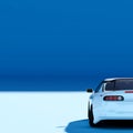 4K Square rear view a white metalic supercar with Light Blue or blue background isolated, JDM japan car or Japanese Domestic Marke