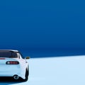 4K Square rear view a white metalic supercar with Light Blue or blue background isolated, JDM japan car or Japanese Domestic Marke